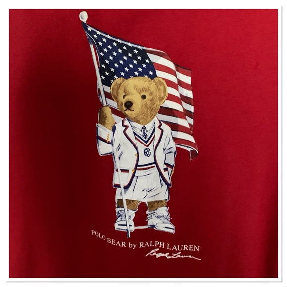 Ralph Lauren Polo Bear Jersey Hooded T-Shirt Red Size Medium - Picture 3 of 8